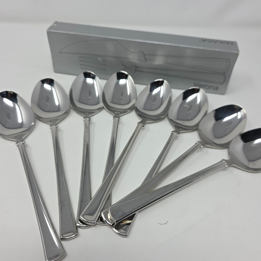 Mikasa Verona UA401 Soup Spoon Stainless Steel Glossy Flatware Lot Of 8